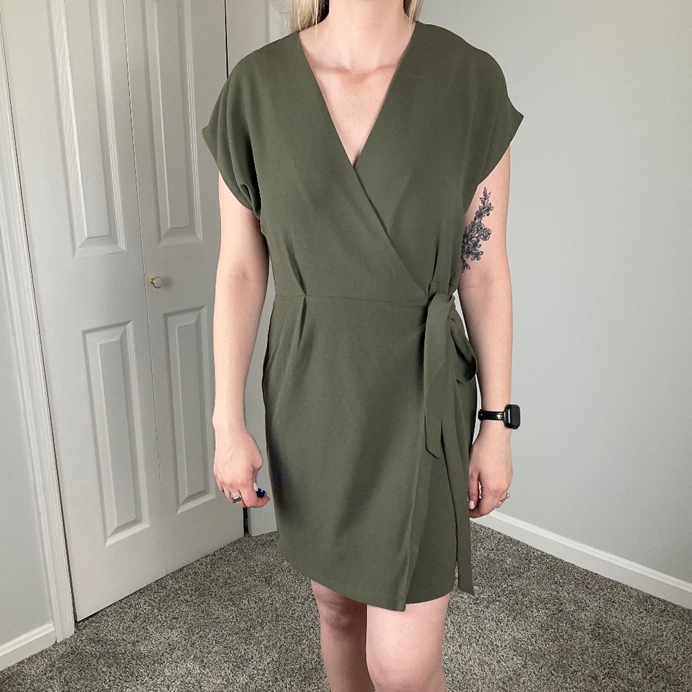 Green Side Wrap Dress - Picture 1 of 4
